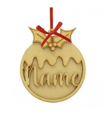 Laser Cut Personalised 3D Christmas Pudding Hanging Bauble - Joined Name 